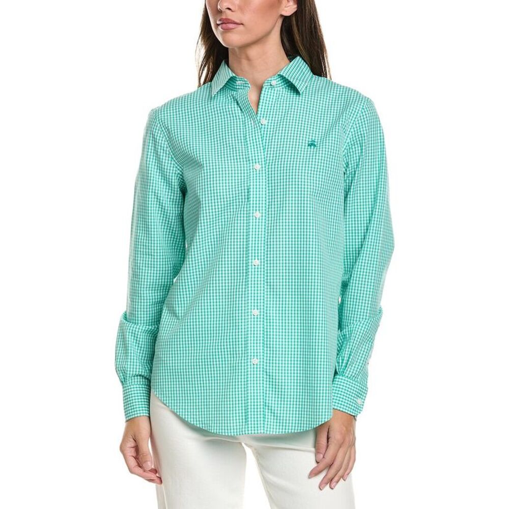 Brooks Brothers Womens  Classic Gingham Blouse, Green